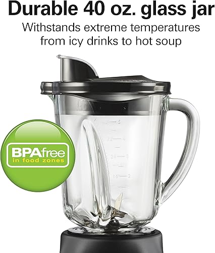 Miniatura 7 de Hamilton Beach Batidora inteligente con 5 funciones incluyendo un solo toque AutoSmoothie tarro de cristal de 40 oz acero inoxidable 56208