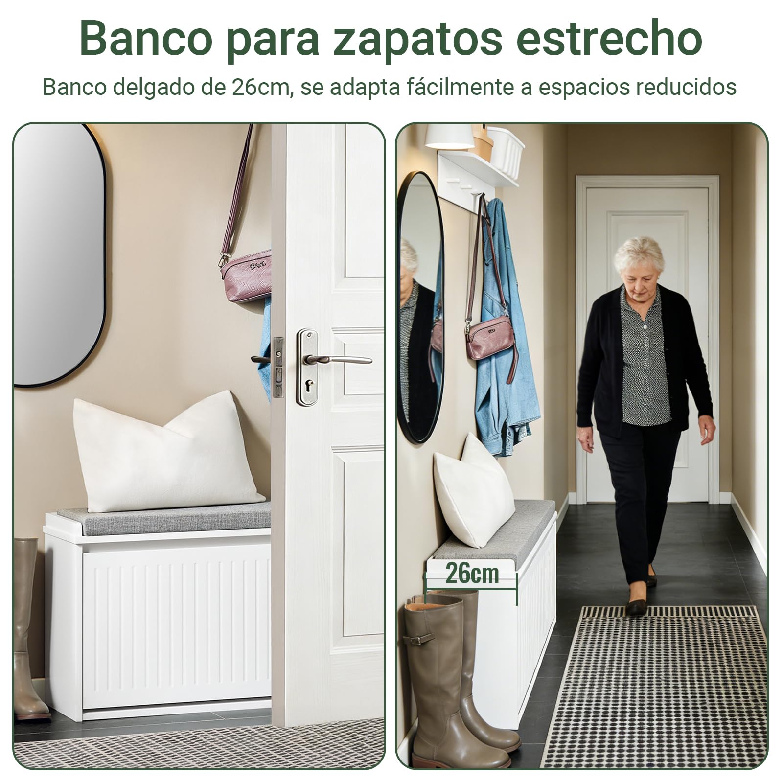SoBuy Banco Zapatero con Asiento 80x26x45cm para Recibidor | Zapatero entrada para 6-8 pares, 155kg de carga, diseño moderno blanco FSR98-L-W