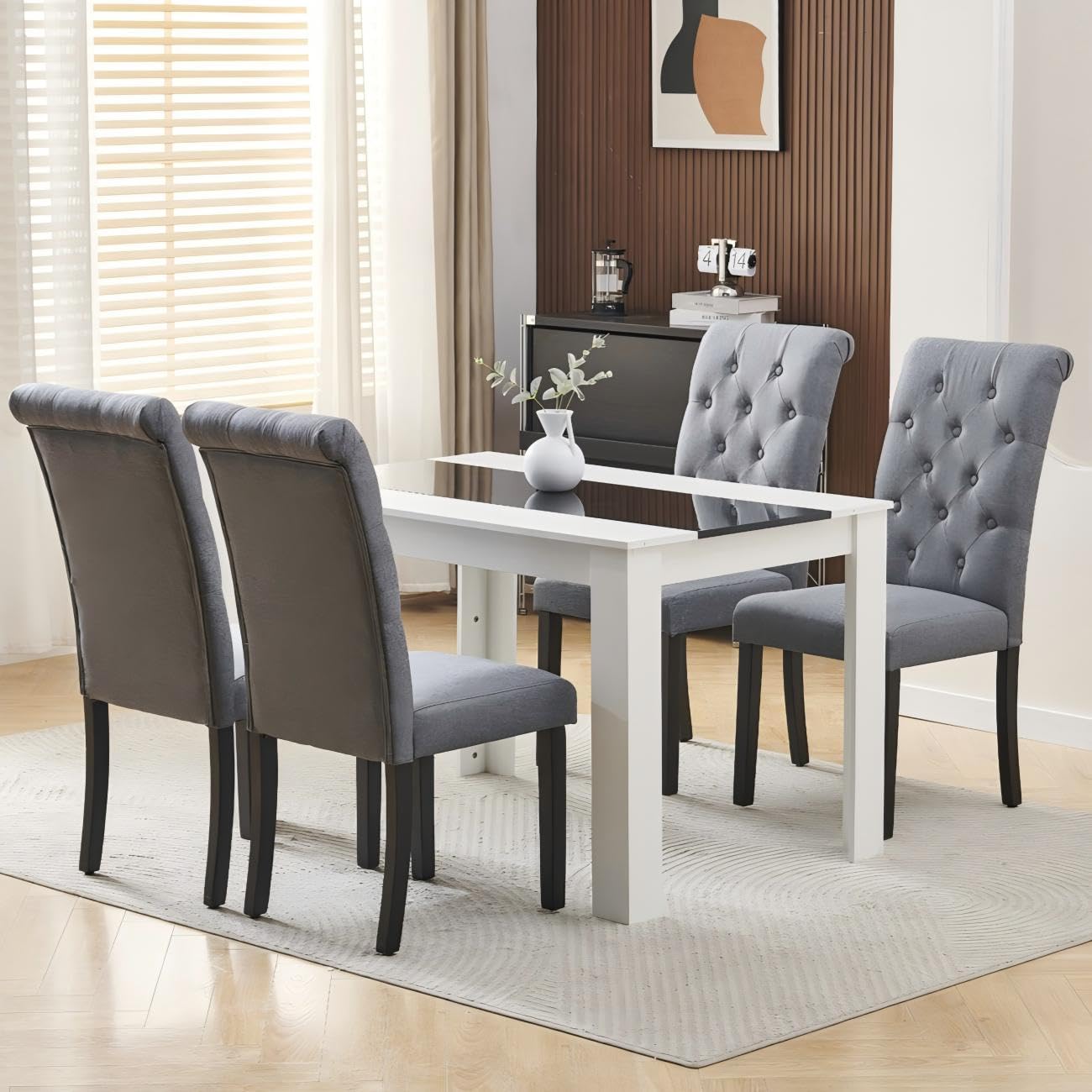 Homullel 120 cm Dining Table and 2 Chairs, 2 Seater Table and Chairs Set, Kitchen Dining Room Set for 2, Compact, Space Saving (Linen Grey, 120cm, 2 Seats)