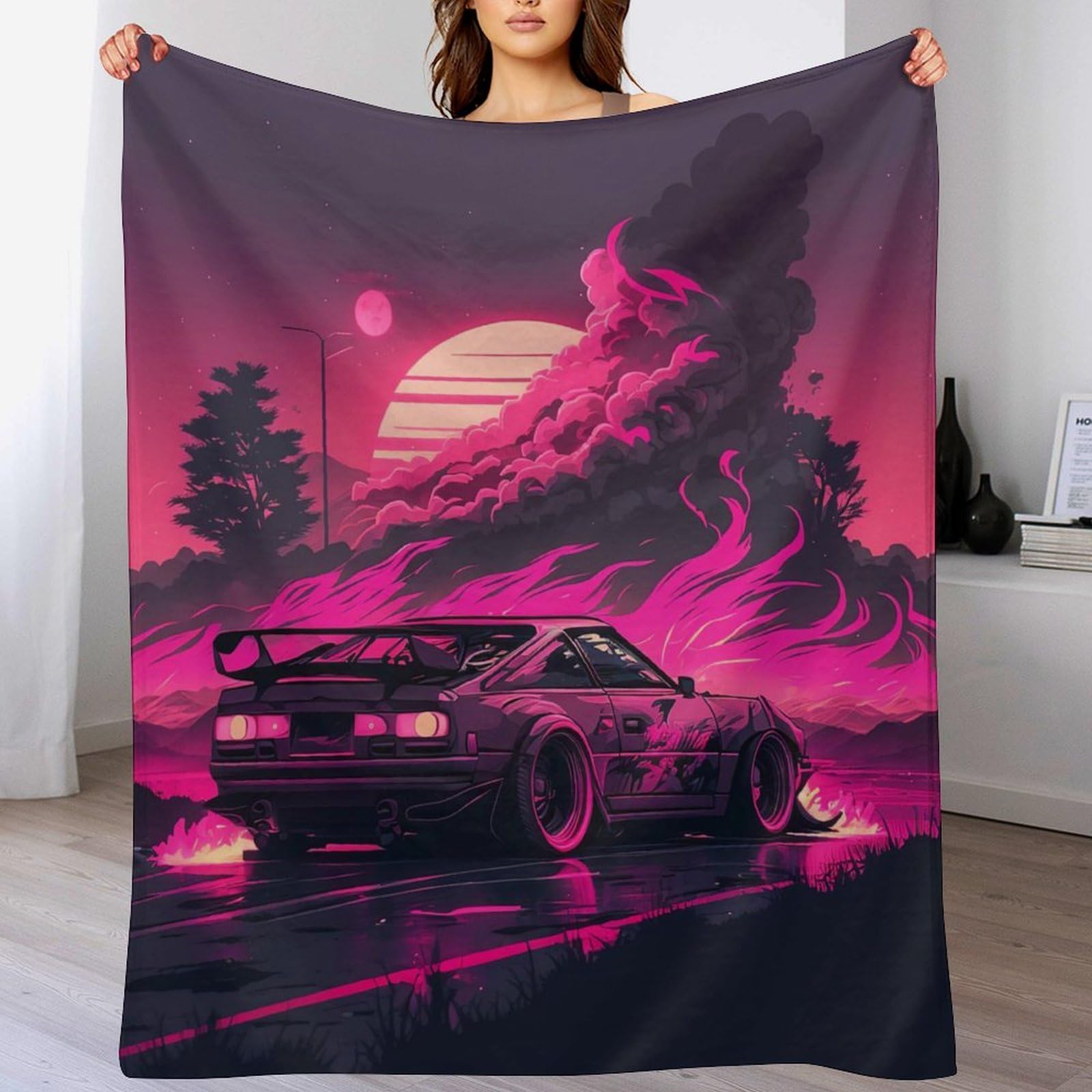 Couverture polaire voiture néon en flanelle, le cadeau idéal pour décorer un lit