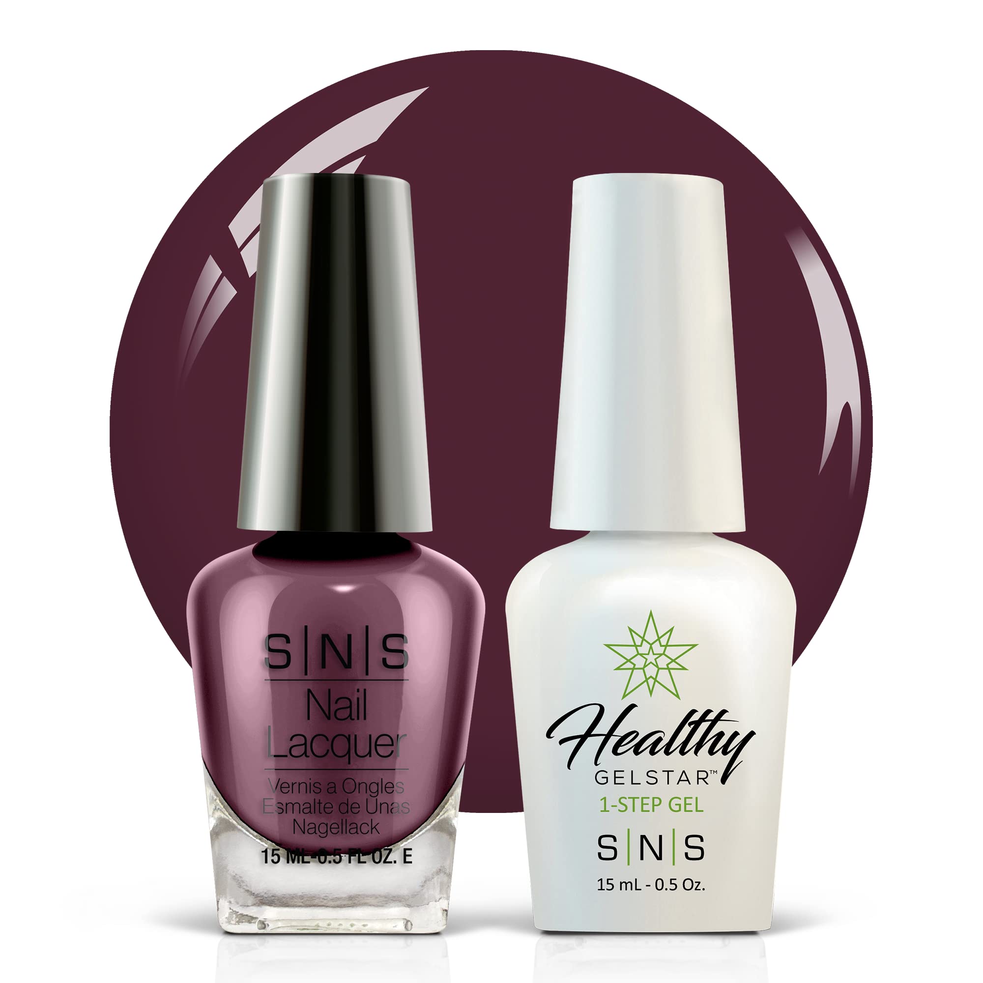 SNS Nail UV Gel and Nail Polish Lacquer Combo, Enchanted Evening - Midnight Serenade (Wine) - Long-Lasting Nail Color, Gel & Lacquer Duo Lasts 14 Days - UV Lamp Required - 0.5 Fl Oz