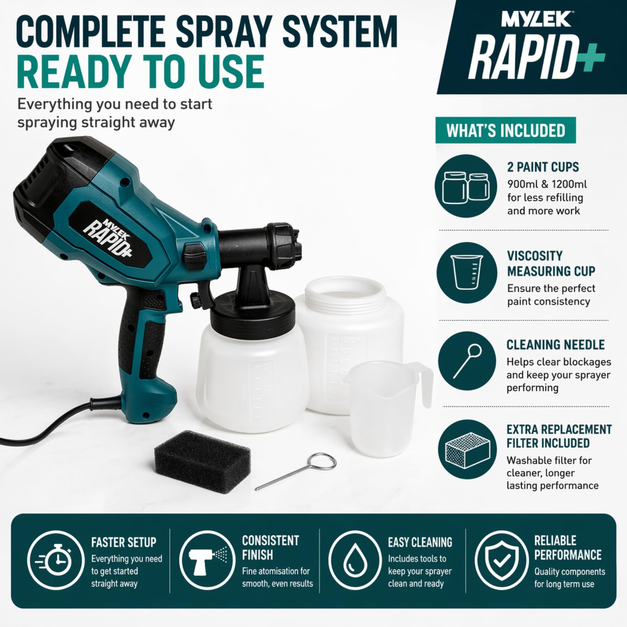 MYLEK Pistola pulverizadora eléctrica 400 W para interiores, exteriores, casa o jardín, vallas, paredes, madera, disolventes, pinturas a base de agua, emulsiones, barniz, conservantes y más