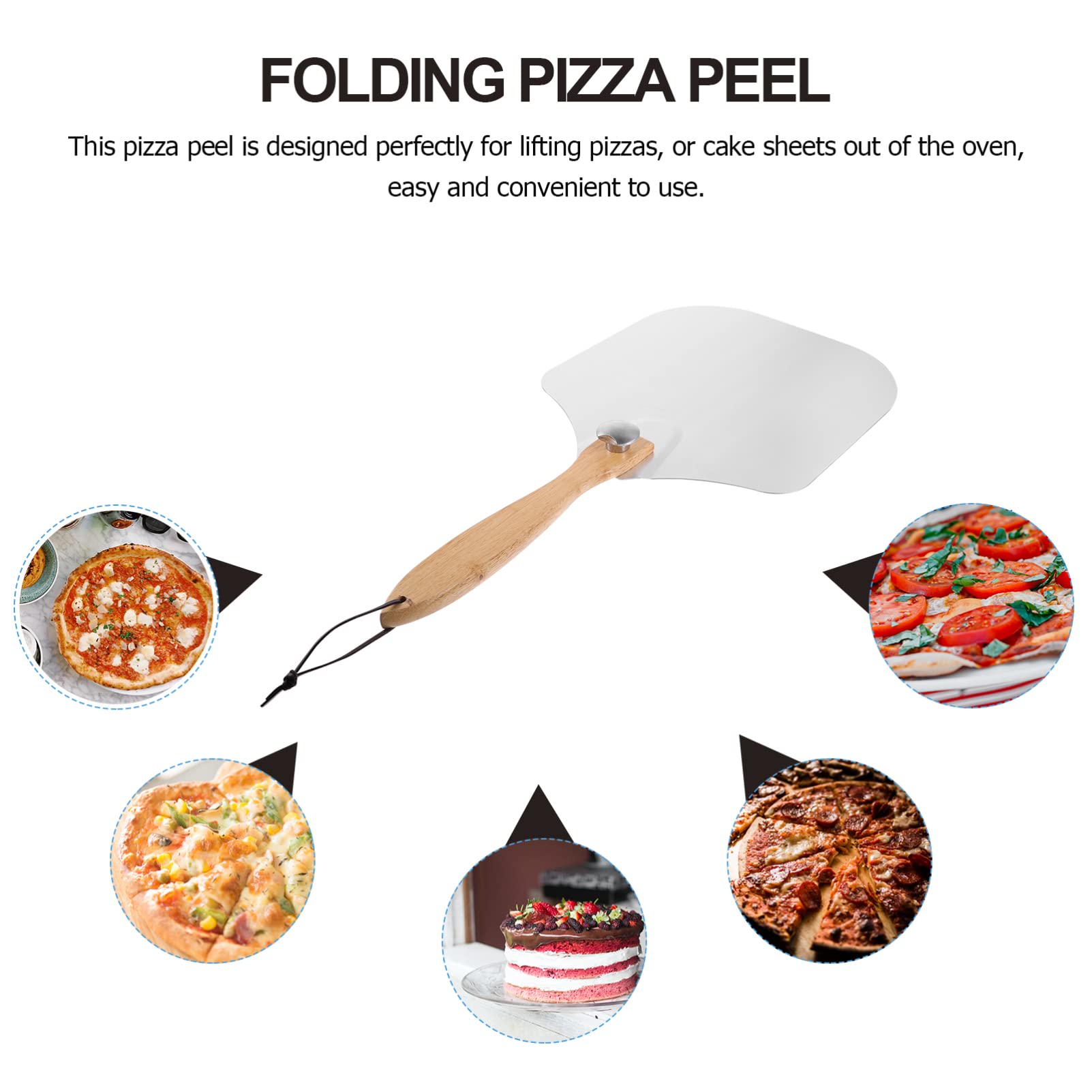 Espátula para Pizza de Acero Inoxidable Plegable con Mango de Madera | Blanco, Resistente Oxidación, Herramienta DIY para Cocina, Referencia de Palas para Pizza