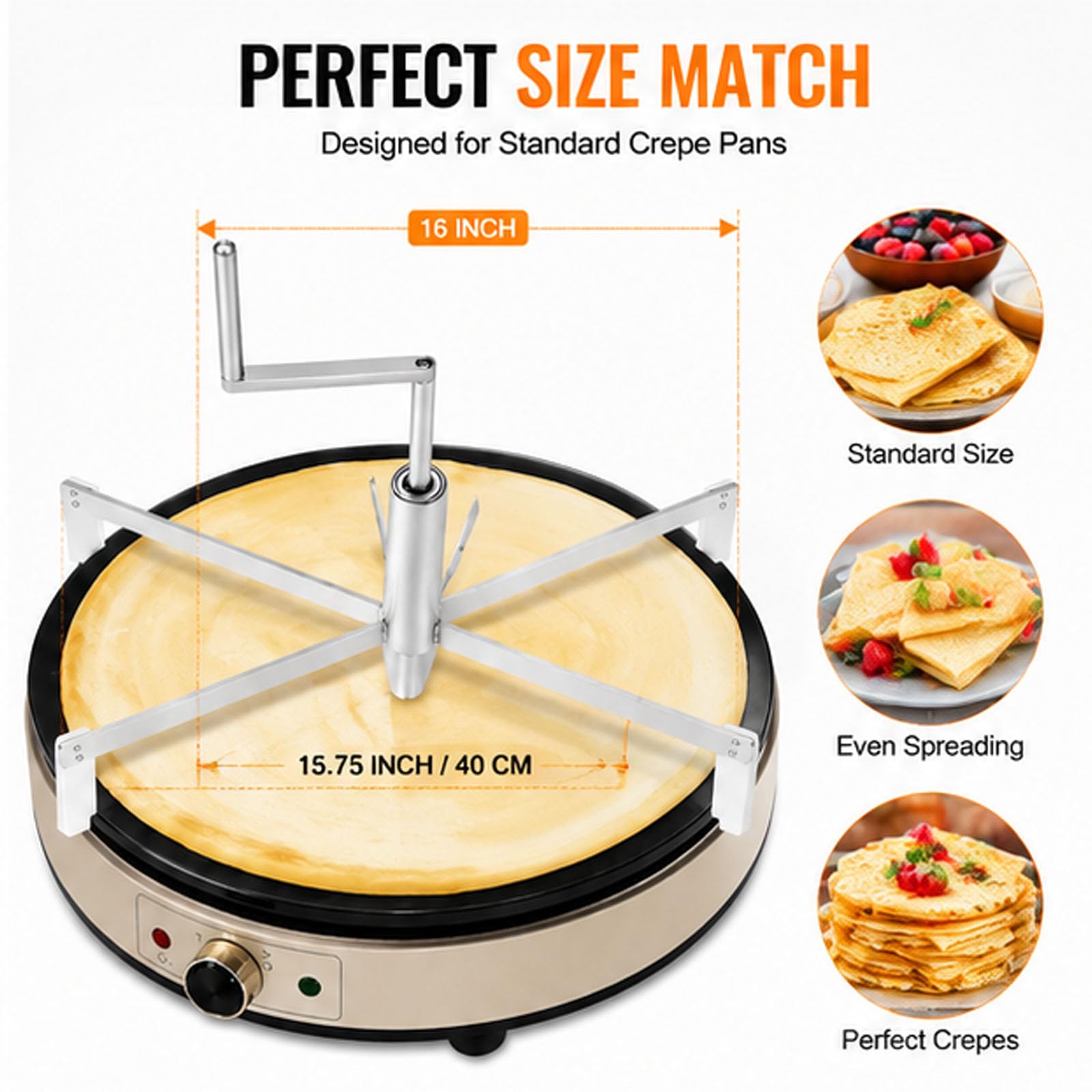 Espátula para crepes de 40 cm, de acero inoxidable, para extender la masa de crepes y tortitas, antiadherente, ideal para preparar masa de pizza y tortitas. Para uso doméstico y profesional.