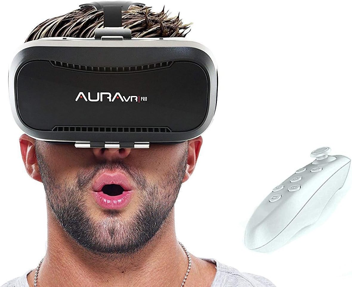 AuraVR Pro vr headset with gaming remote - 42MM fully adjustable VR glasses. Inspired by Google Cardboard