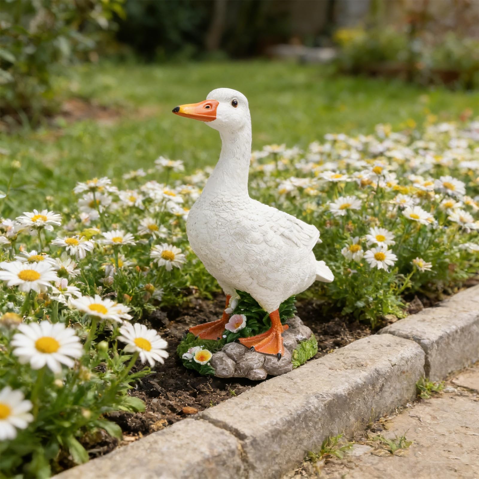 Ganek Statua Gęsi śliczna Rzeźba Zwierząt Trwała żywica Figurka Kaczki do Ogrodu Patio Wystrój Wnętrz 14,37x15,16x6,89 Cala