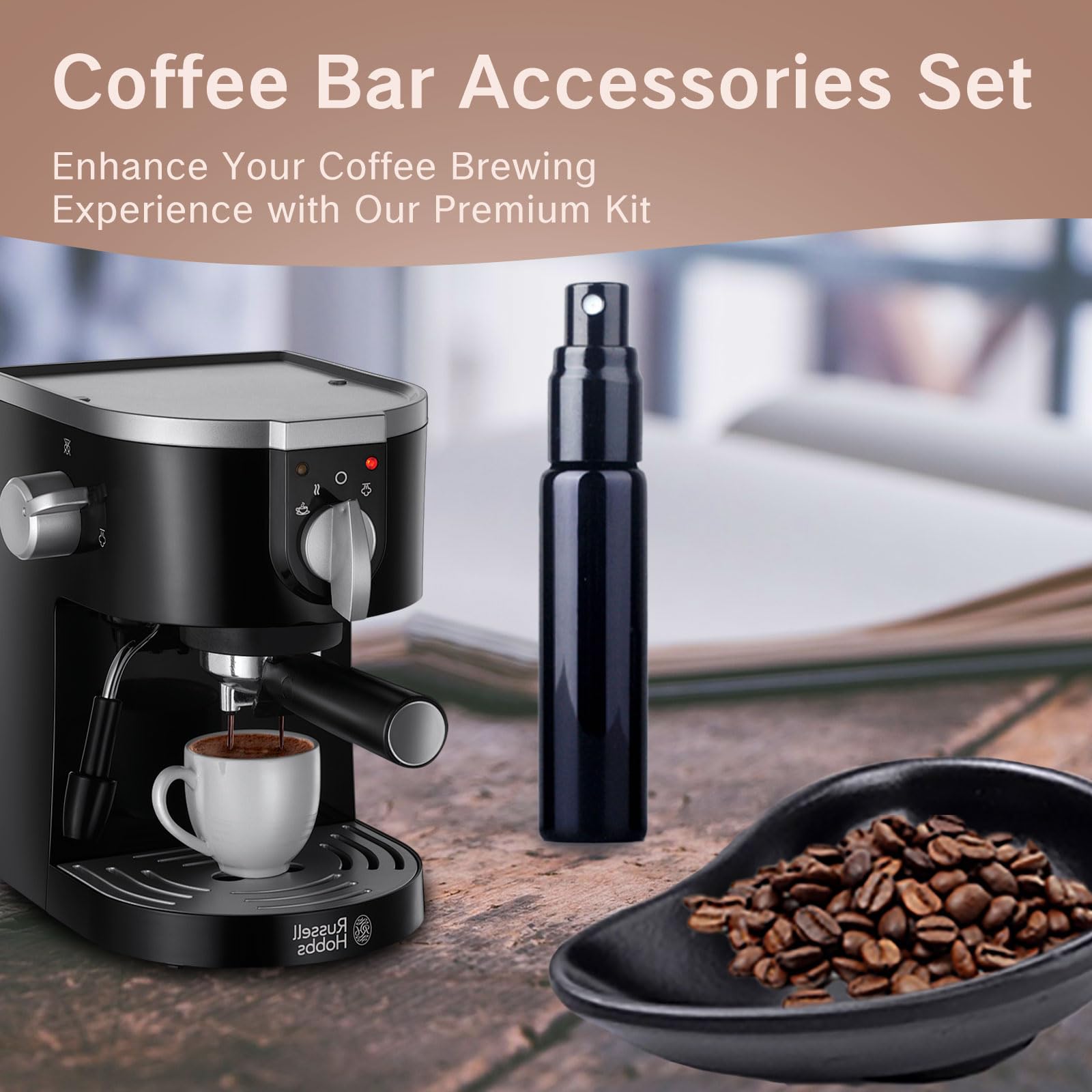 YAFIYGI Coffee Bean Dosing Cup and Spray Bottle Kit for Espresso Measuring Bowl and Shaker Tray Bar Accessories for Reducing Static Spritzer Container for Making Coffee or Tea Black