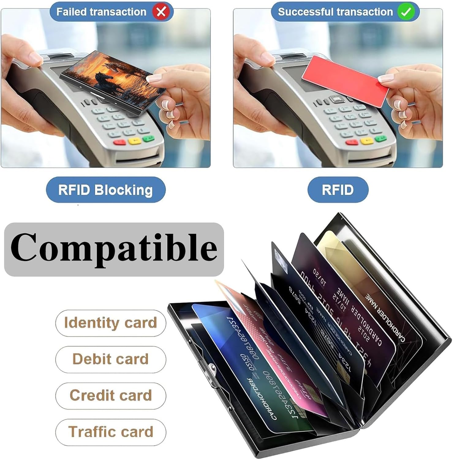 Credit Card Holder for Women Men,RFID Blocking Credit Card Holder Wallet Small Debit Card Holder Credit Card Case RFID Card Holder,Metal Business Card Holder Case,Oil Art Horse - Image 4