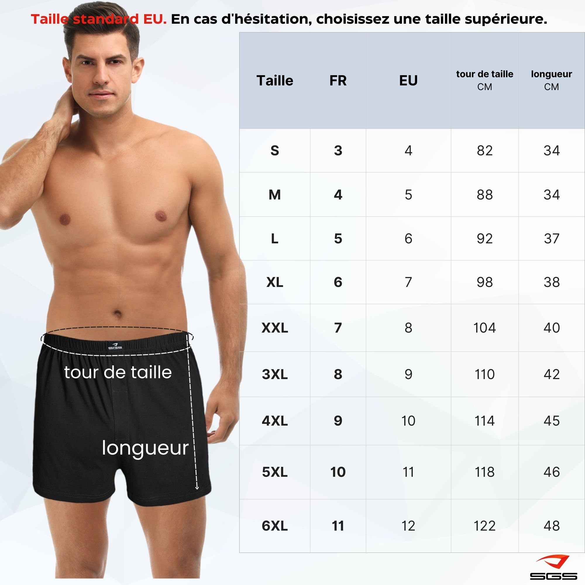 SGS Calecon Homme - 6 ou 10 Pack Boxer Homme Coton - Confortable et Ample - sous-Vêtements Premium