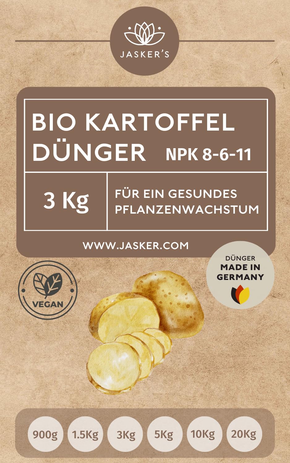 JASKER'S Kartoffeldünger 3 Kg - Für gesunde, Dicke und schmackhafte Kartoffel - Organischer Dünger für Kartoffel
