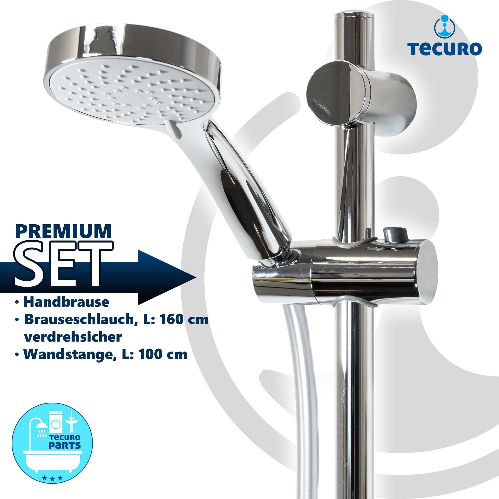 tecuro Zestaw prysznicowy ew-090 – z 3 funkcjami, słuchawka prysznicowa, wąż prysznicowy 160 cm, drążek ścienny 100 cm