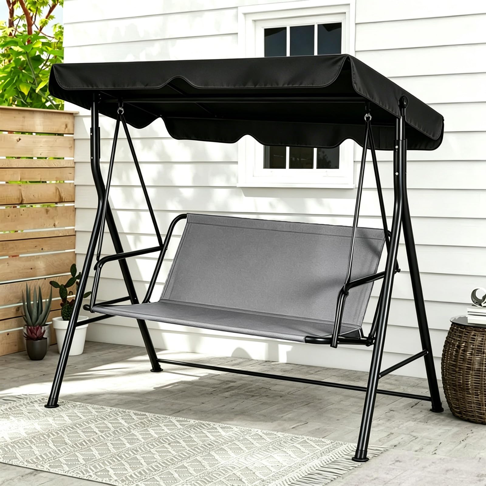 MeYuxg Rivestimento di Ricambio per Dondolo da Giardino, Tessuto Oxford 900D Telo Dondolo Ricambio Impermeabile, per Coprisedile Dondolo da Giardino, 2 o 3 Posti,115 x 48 x 48 CM (Grigio)