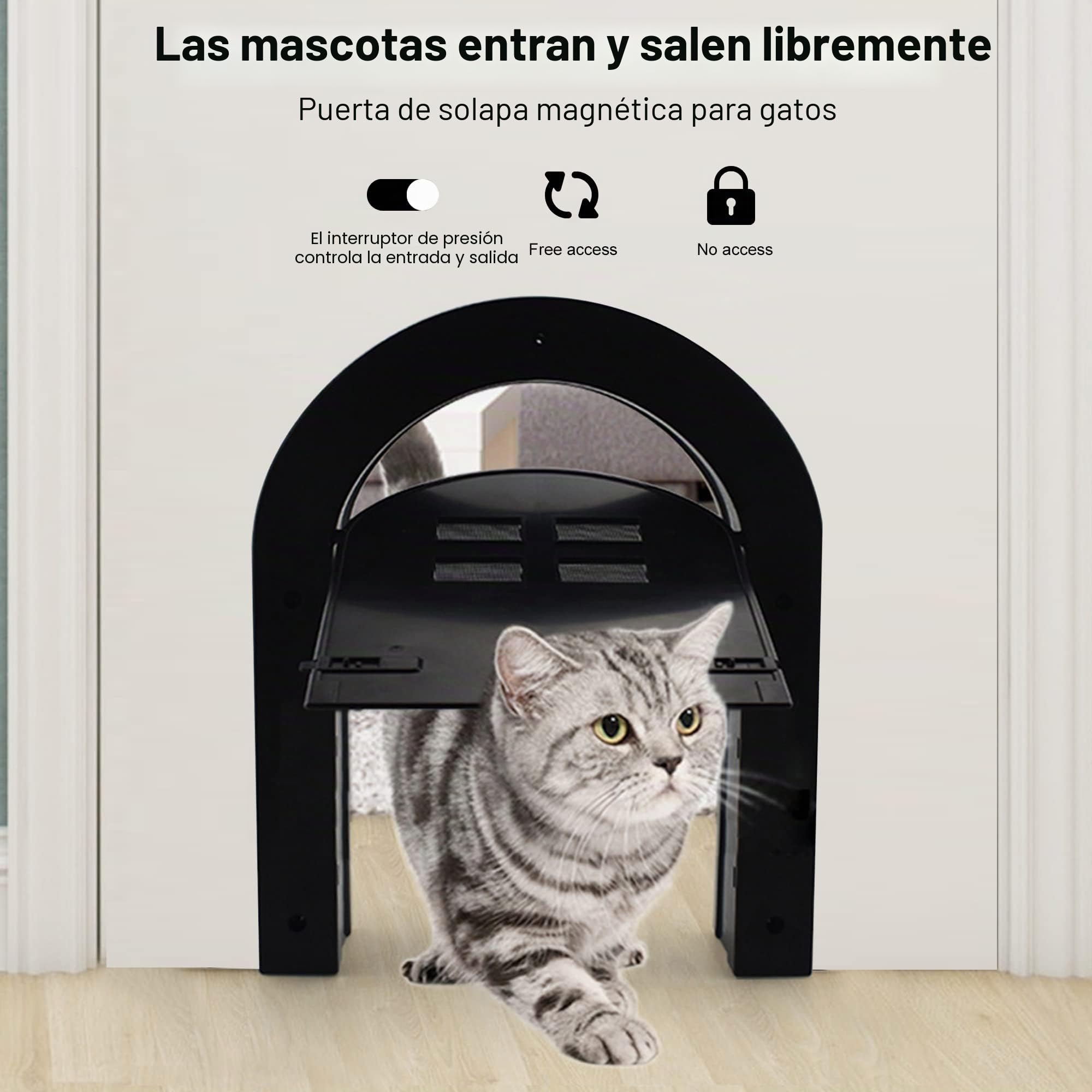 Wordcam Puerta interior para gatos, puerta interior con bloqueo de 2 vías para gatos de hasta 20 libras, puertas para mascotas para gatos, gatitos y perros pequeños (negro)
