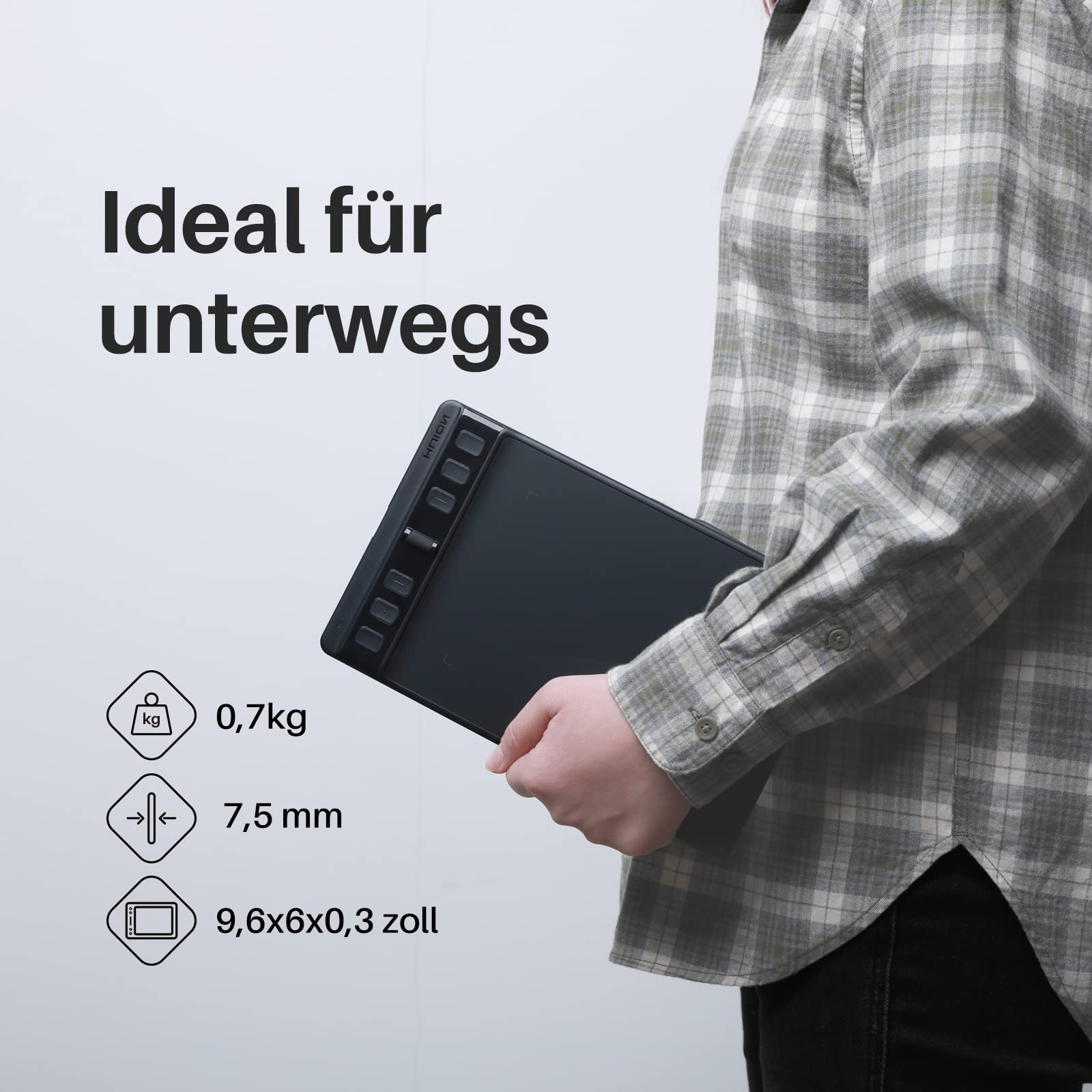 HUION Inspiroy 2 S Grafiktabletts, 6,3 x 3,9 Zoll Tragbares Zeichentablett mit 8192 Stufen batterielosem Digitalstift, 6 Drucktasten + Scroller, für Windows Mac Linux Android ChromeOS