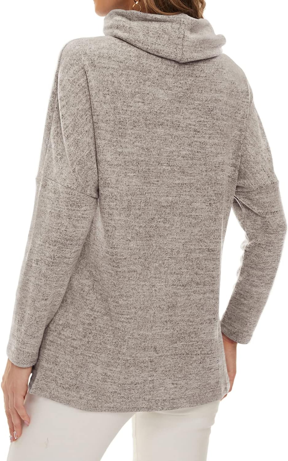 Neineiwu Womens Long Sleeve Cowl Neck Casual Sweatshirts Tunic Tops Blouse with Pockets X-Large Brown