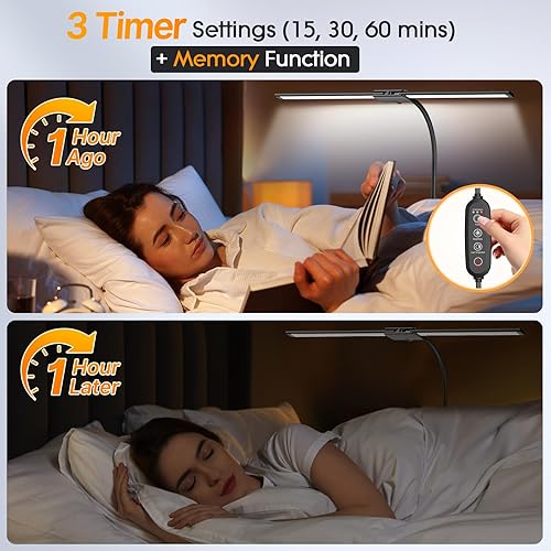 Miniatura 8 de Syrinx Lámpara de escritorio LED para oficina en casa  Luz de escritorio de doble cabezal con cuello de cisne flexible, abrazadera, control por