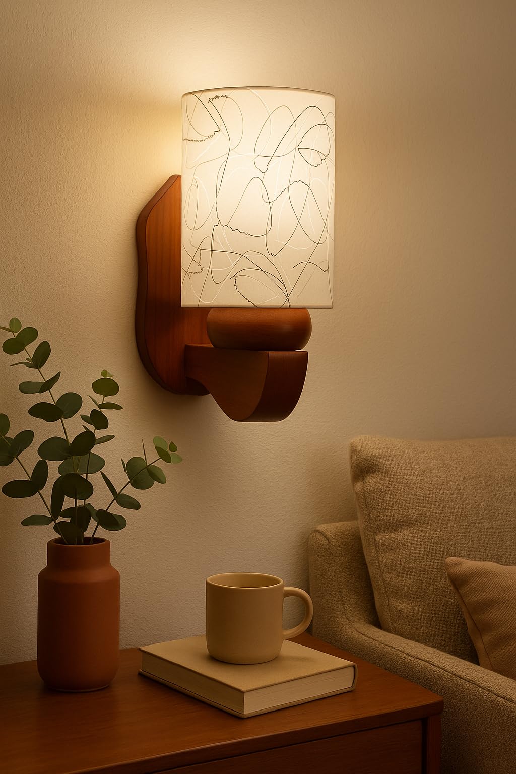 Somil Brown Wooden Wall Lamp with Hand Decorated Colorful Glass Shade | Vintage Style Indoor Wall Light | Decorative Lamp for Living Room, Bedroom, Hallway, Café & Restaurant – 19 x 27 x 30 cm-image-3