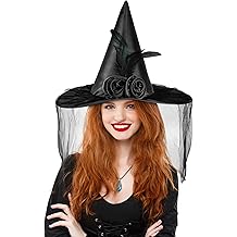 Halloween Women Witch Hat witches hats for women Adult Wicked One Side Veils (Half Veil) Costume Cosplay Party Girl
