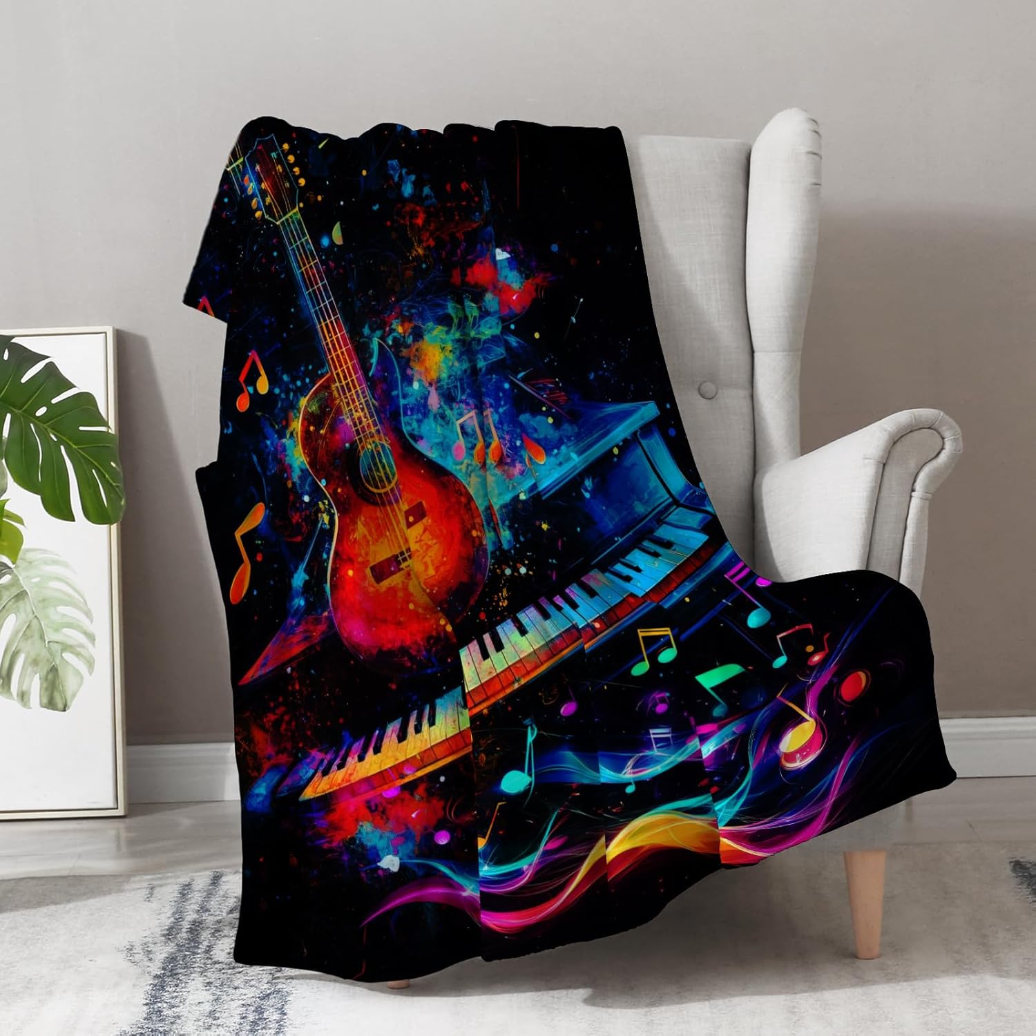 Aimego Guitar Music Gifts Blanket - Rock Musical Throw for Guitar Players Women Men Enthusiast Band Singer Art Theme Birthday Christmas Lightweight Blanket 50"x60" - Image 3