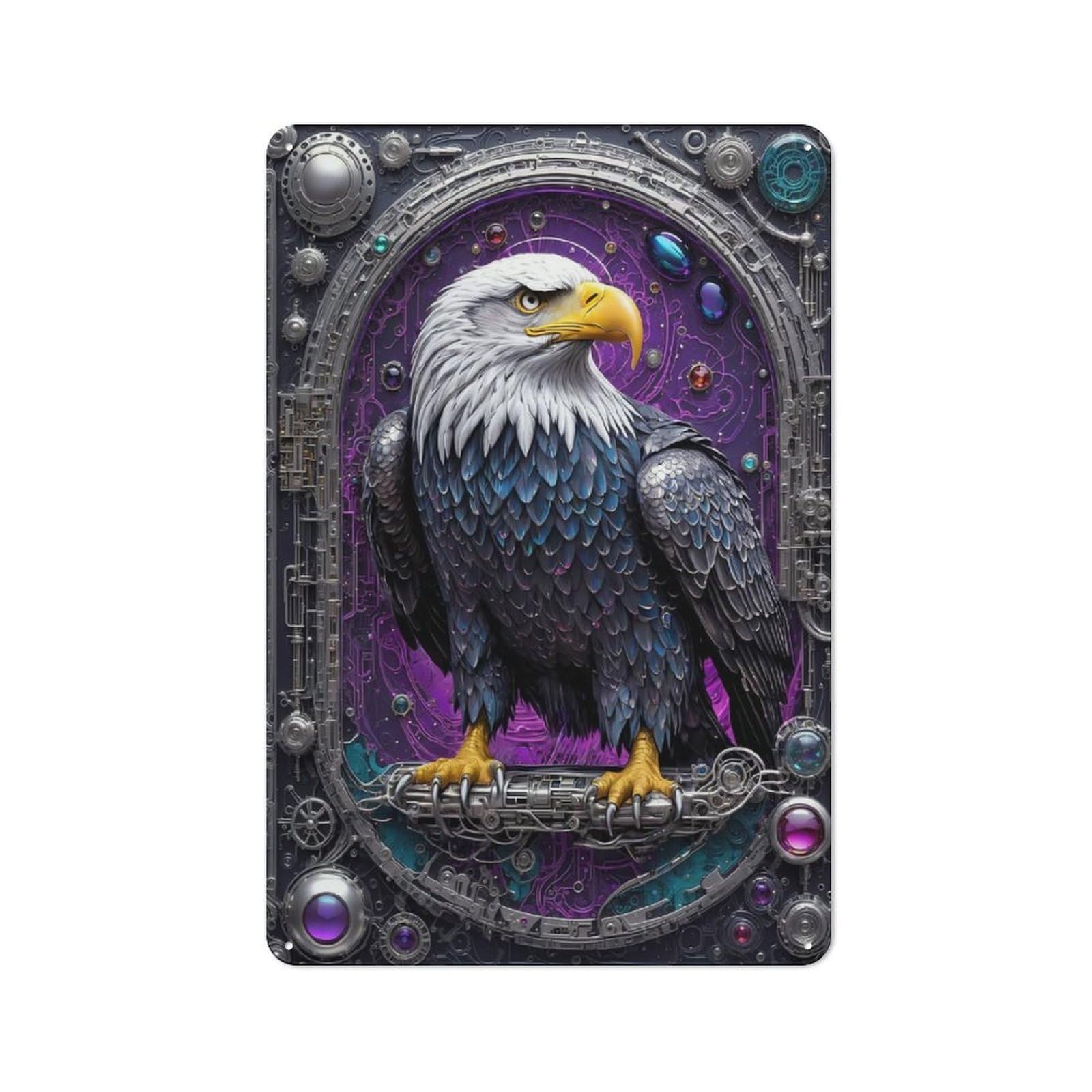 Junmoney Style-14 Vintage Tin Sign 30X20cm With Steampunk Majesty Eagle For Dining Room Or Kitchen, For Autumn Interiors With Vintage Character