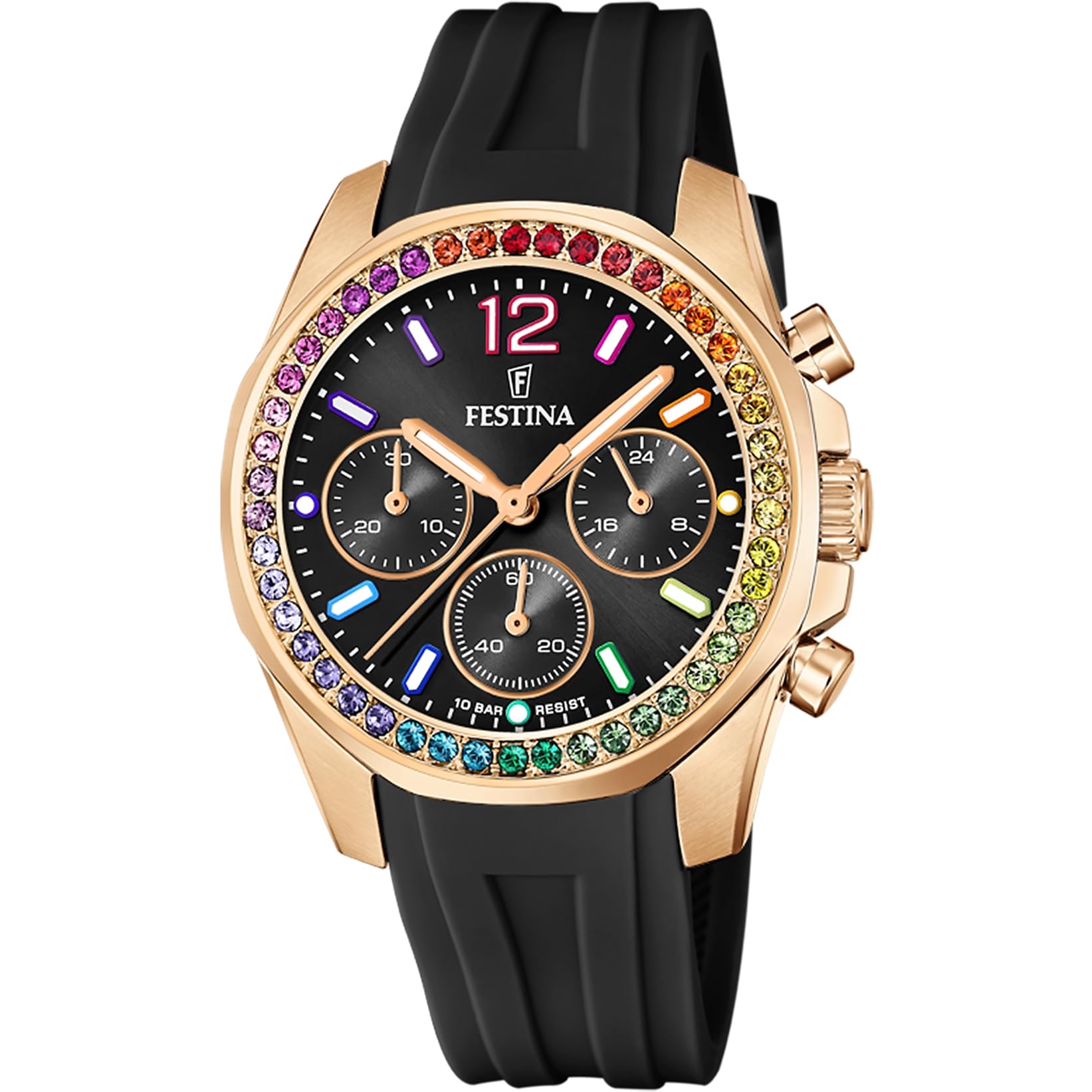 Festina Reloj Mujer Analógico de Caucho - Movimiento de Cuarzo Cronógrafo - Cristal Mineral de Alta Resistencia - Resistente al Agua 10 ATM F20611/3 - Boyfriend Collection