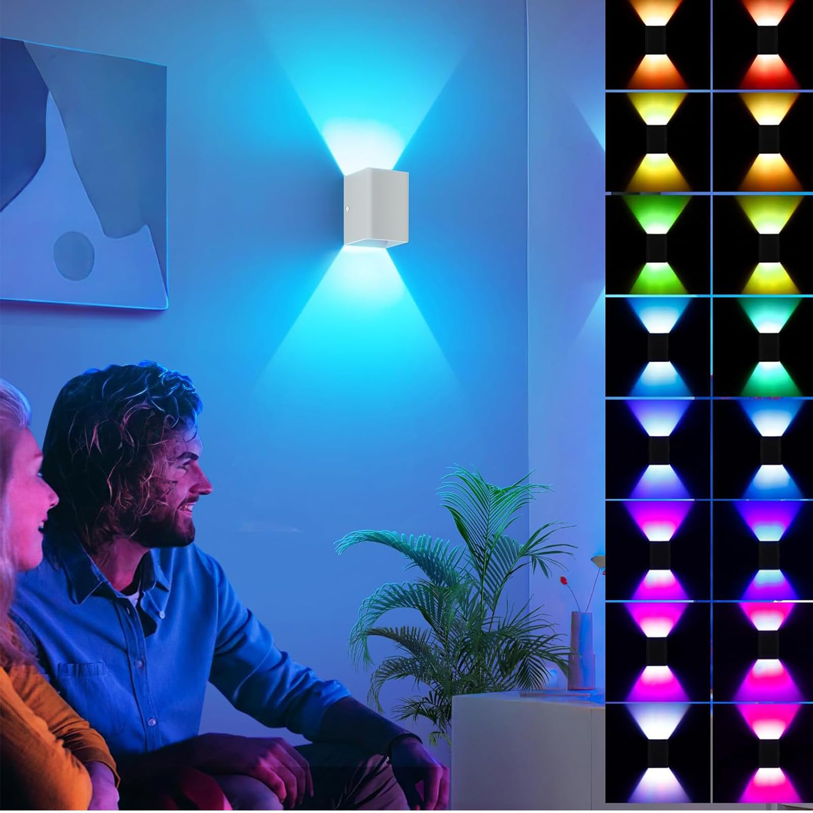 RGB Wandleuchten LED Dimmbare mit Fernbedienung Innen Wandbeleuchtung Raumdekoration Aluminium Wandlampen Up Down Beleuchtung Wohnzimmer Schlafzimmer Flur Treppenhaus (Weiß,2 Stück)