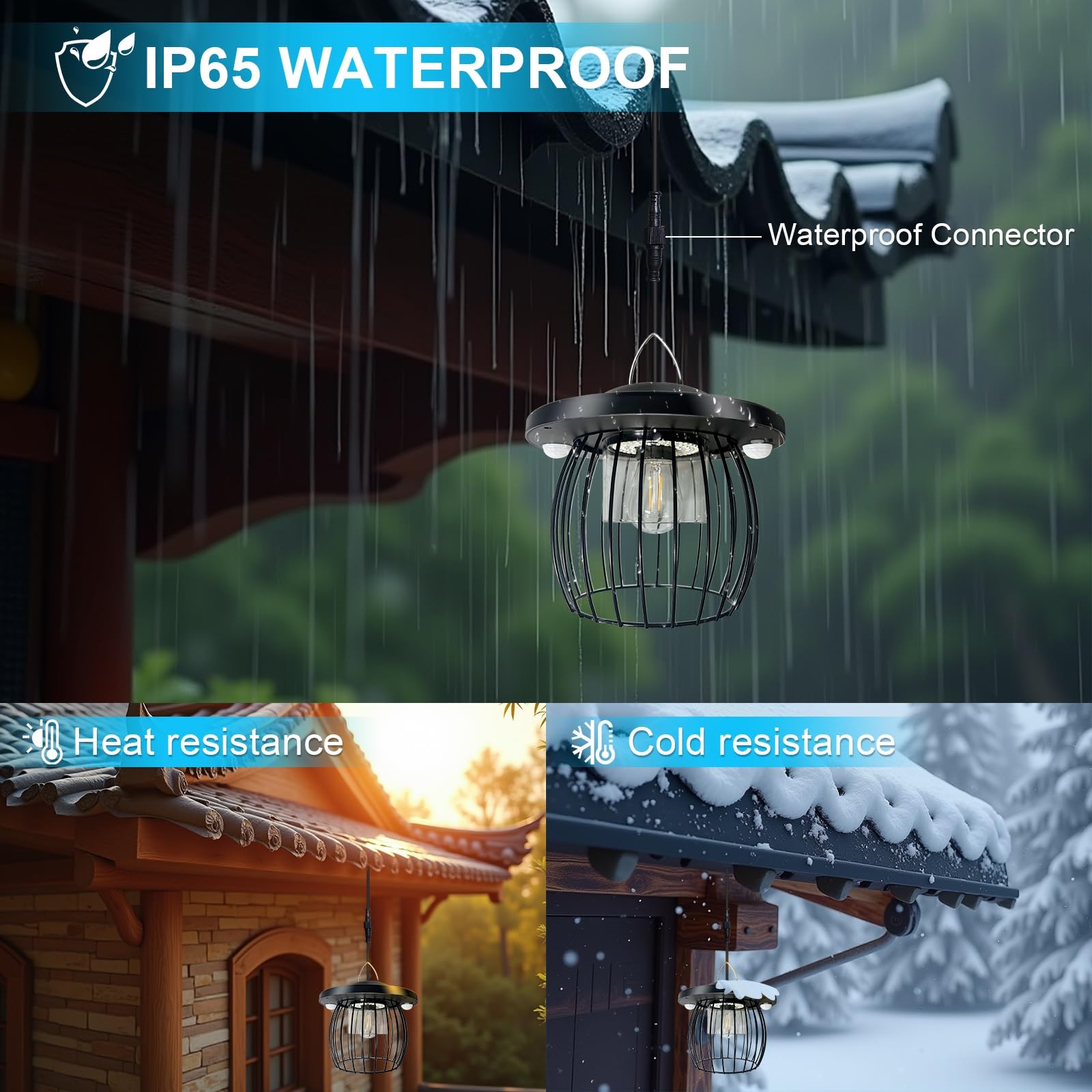 CREATESTAR Lampada a Sospensione Solare, Luce Solare LED Esterno con Telecomando IP66 Impermeabile Lampada da Esterno con Sensore di Movimento, Lampadario per Giardino Terrazza Garage