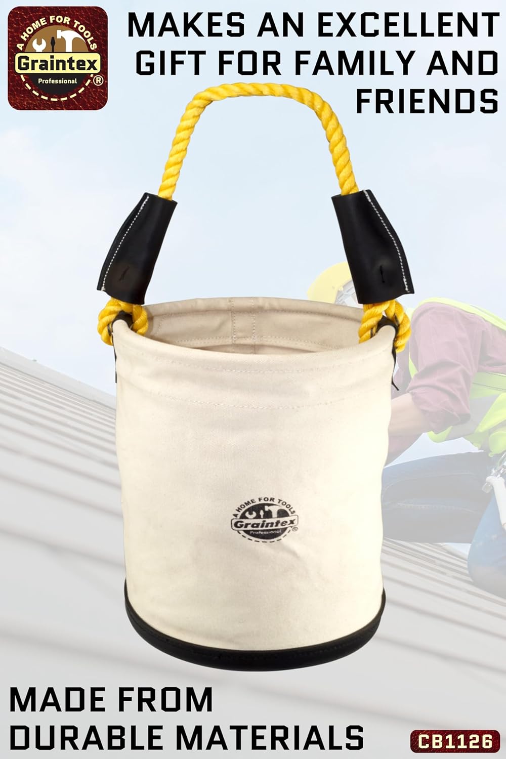 Graintex CB1126 Utility Canvas Bucket Plastic Bottom 12” x 16” Heavy Duty Canvas