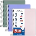 ONAVIA 5 Subject Spiral Notebook, 3 Pack, College Ruled, 9 x 11 in, 200 Sheets Each, Poly Cover School Notebooks for Study, Homework and Test Prep, Green, Pink, Cornflower