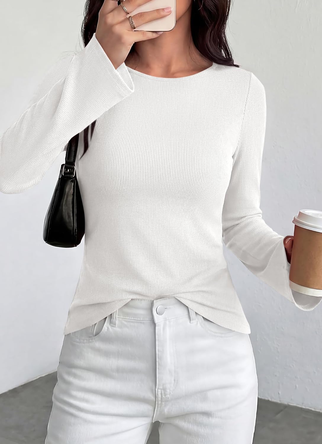 BTFBM Long Sleeve Shirts for Women 2026 Spring Y2K Clothes Casual Boat Neck Bell Sleeve Fitted Fall Going Out Tops - Image 4