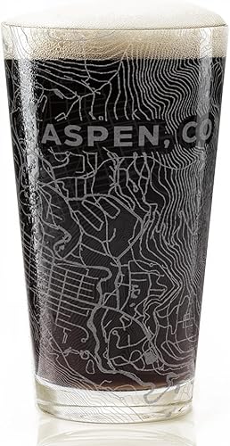 Vista 24 de BRECKENRIDGE COLORADO Engraved Pint Glass Great Ski Resort Mountain Topography Map Gift Idea!