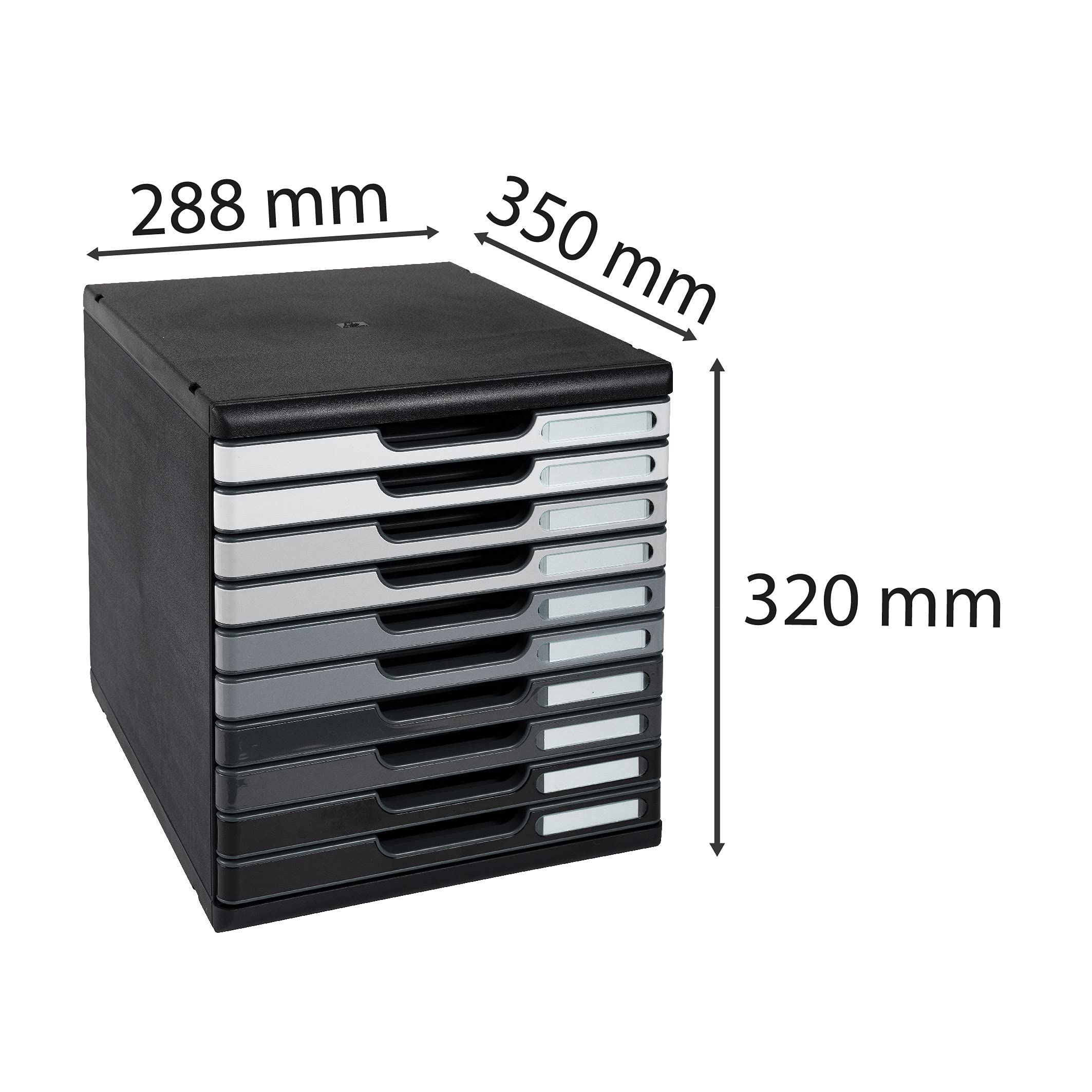 Exacompta 302794D Ablagebox Modulo mit 10 Schubladen für DIN A4+ Dokumente. Belastbare Schubladenbox mit hoher Kapazität für mehr Platz auf dem Schreibtisch Shades of grey