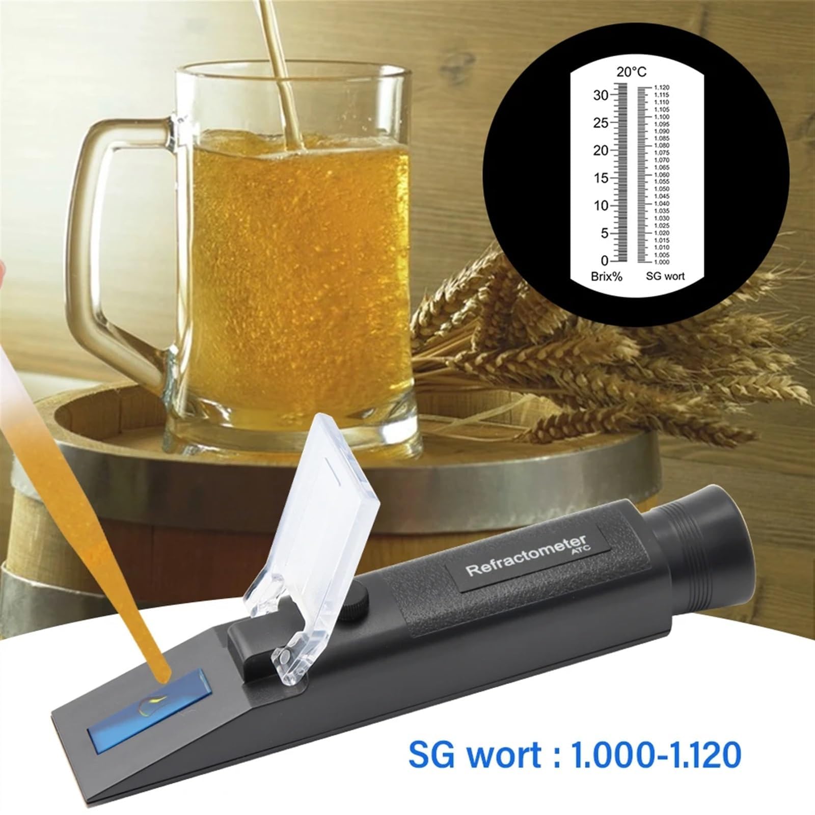 Rifrattometro for Birra Portatile 0-32% Brix SG 1.000-1.120 Misuratore di concentrazione a Doppia Scala for la misurazione dello Zucchero nella Produzione