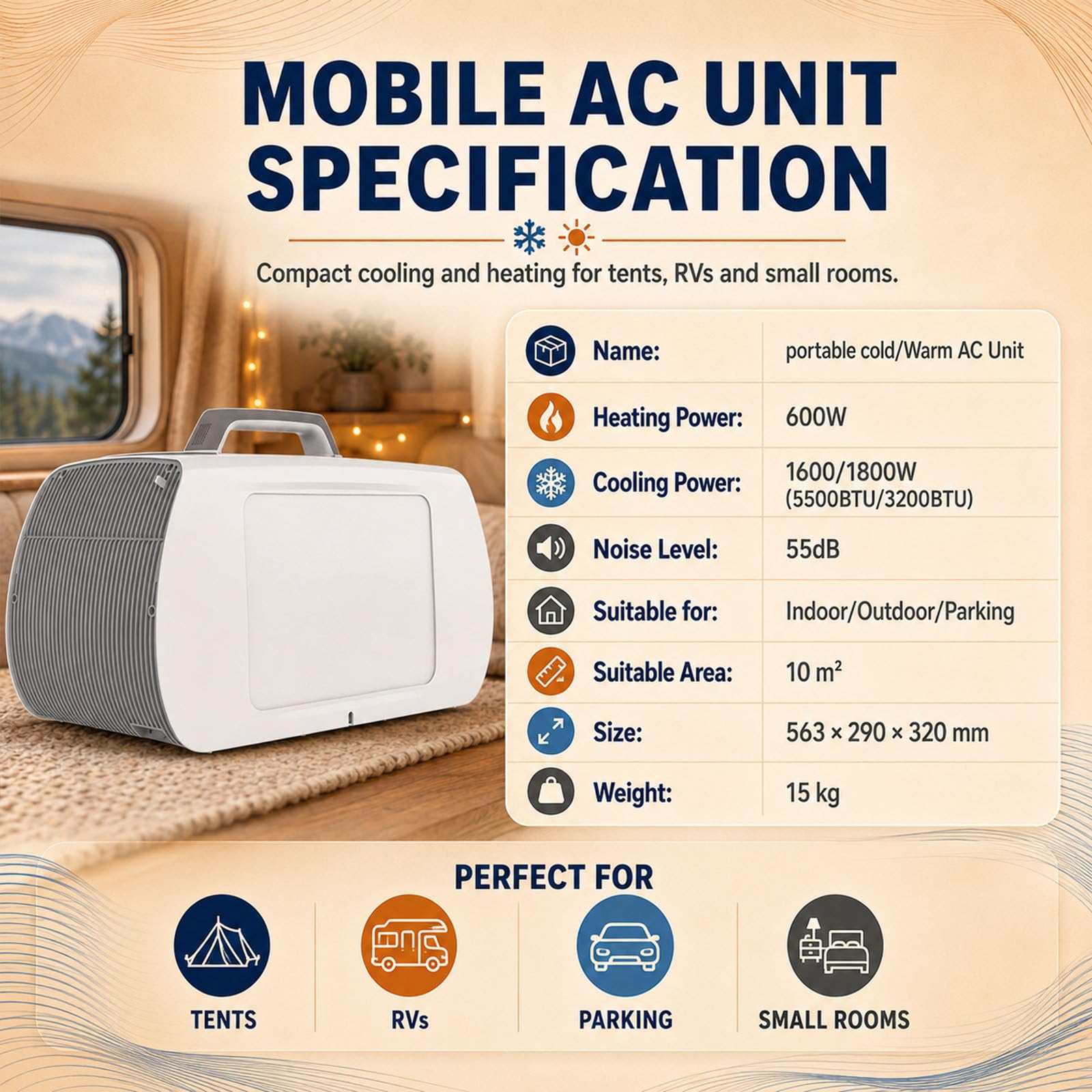 Aire Acondicionado Portátil 4 En 1 con Función De Frío Y Calor Indoor5500Btu