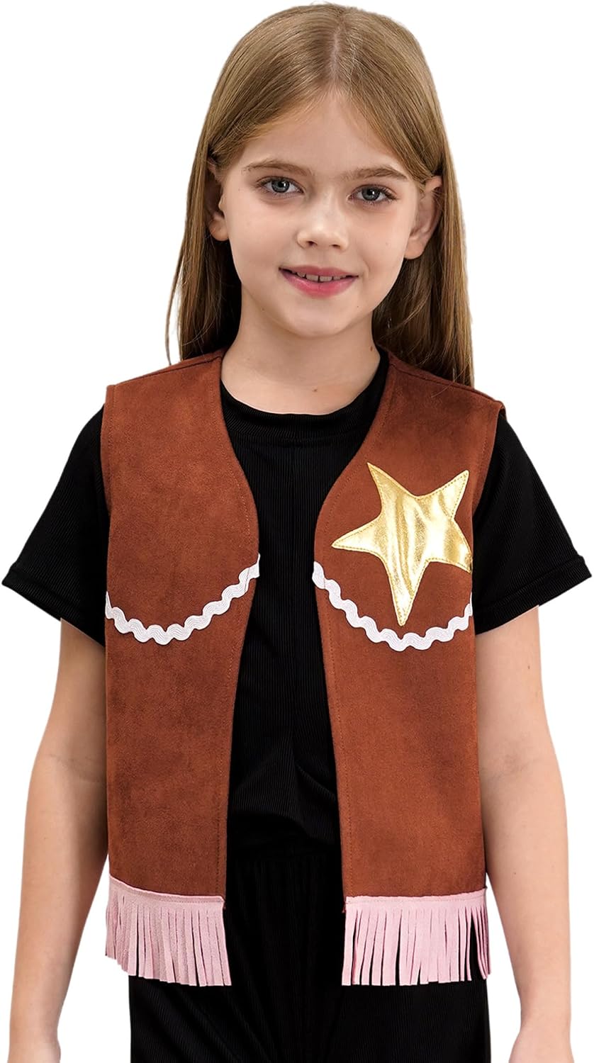 ranrann Kids Girl's Open Front Fringe Cowgirl Waistcost Vest Tassel Jacket Coat Sleeveless Top Outfits