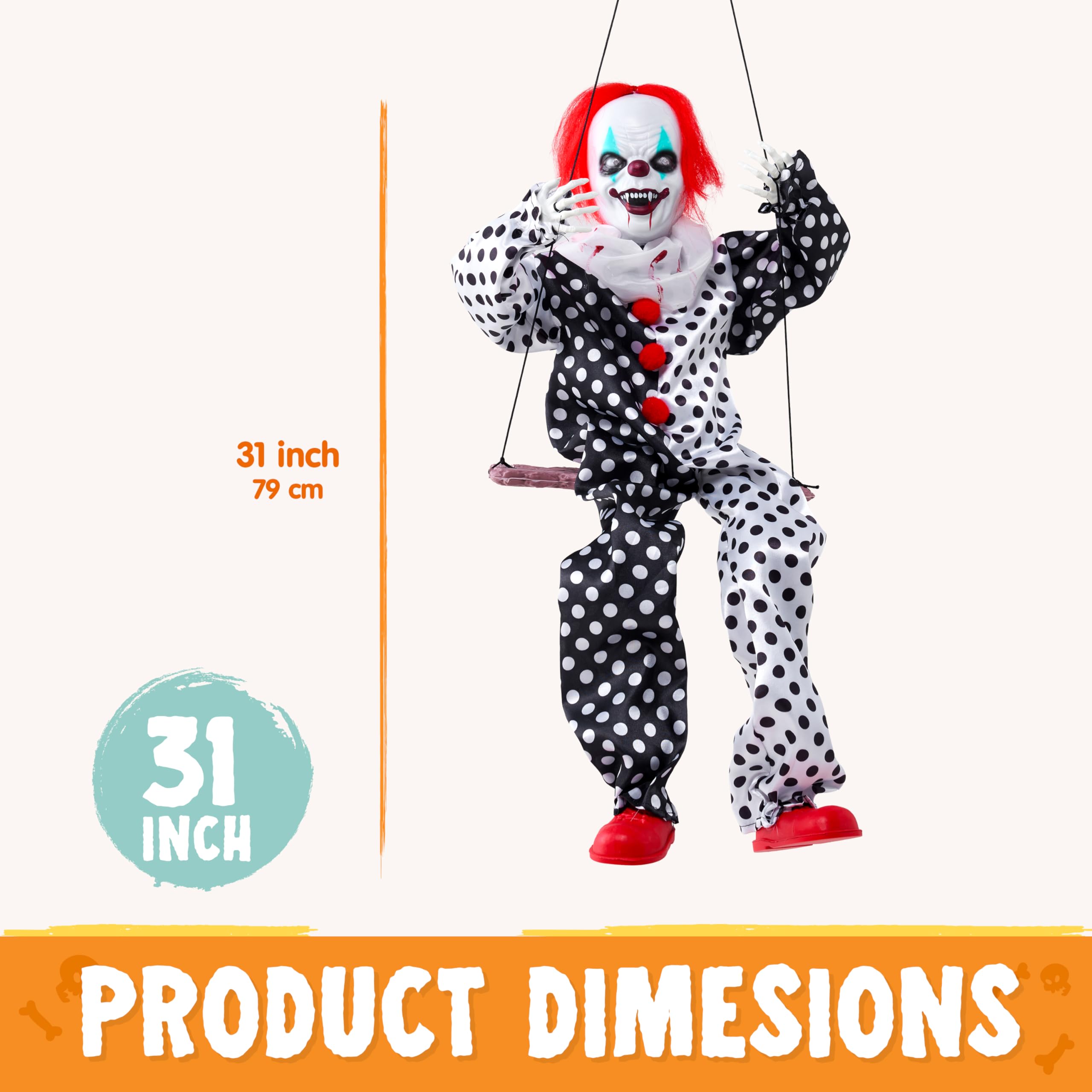 JOYIN Decorazioni Animatronic da appendere per Halloween, 78,7 cm, fantasma oscillante attivato dal suono con occhi luminosi, suono spaventoso e corpo in movimento, forniture per feste per oggetti di