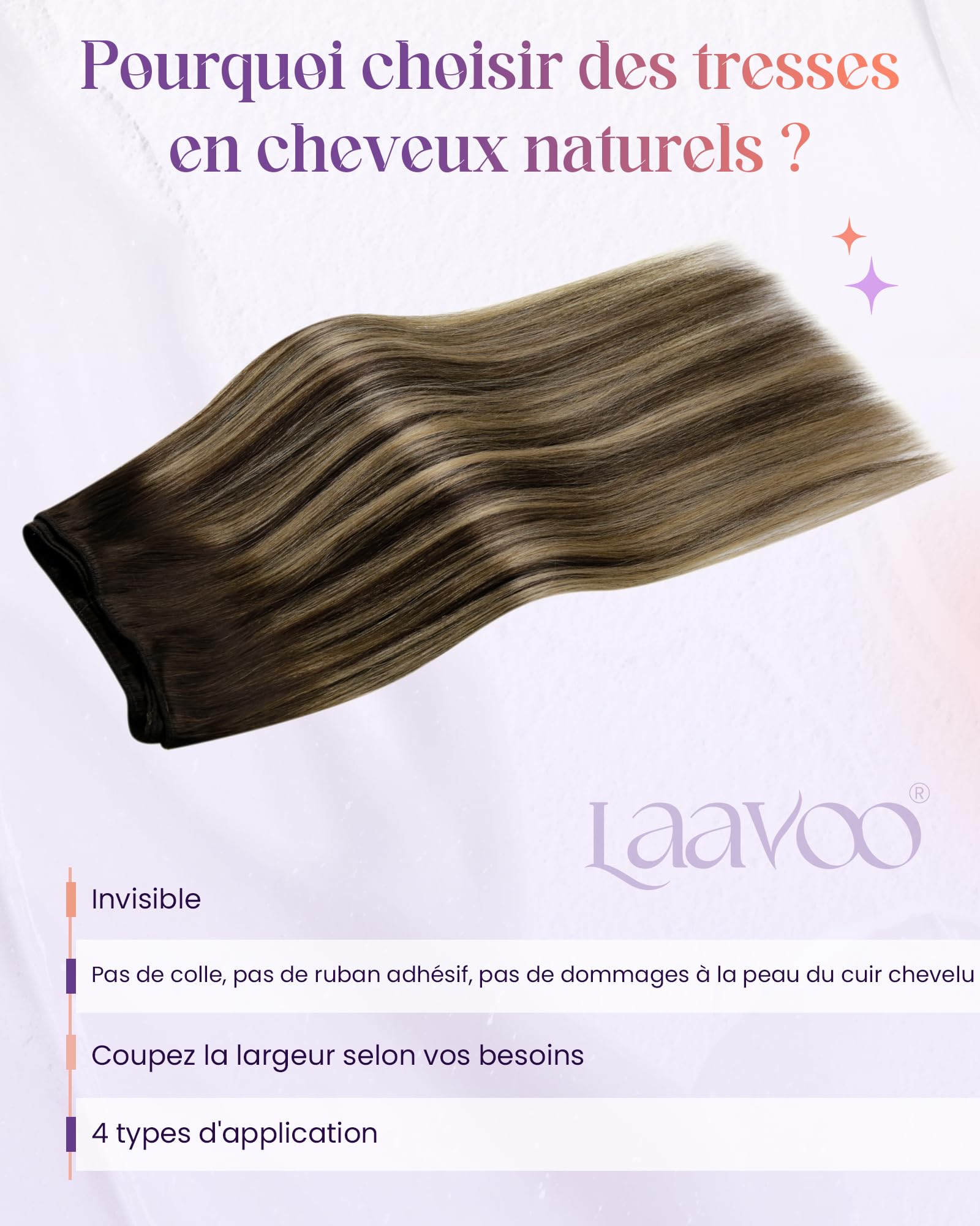 LaaVoo Tissage Naturel Cheveux Humains Balayage Marron Foncé 45cm 100g | Extension Cheveux Naturel Tissage Marron Foncé Blonde Ombre Adaptée aux Coiffures Ondulées et aux Rendez-Vous