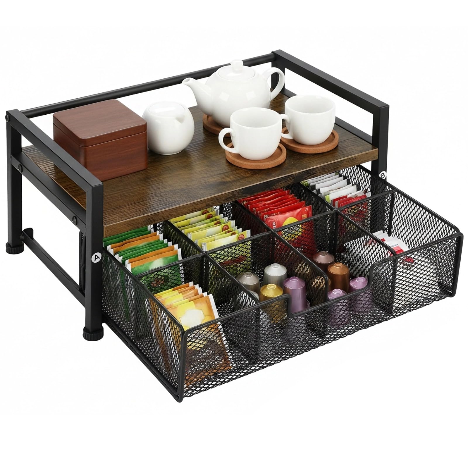Organiseur de sachets de thé 8 compartiments, meuble de rangement capsules café