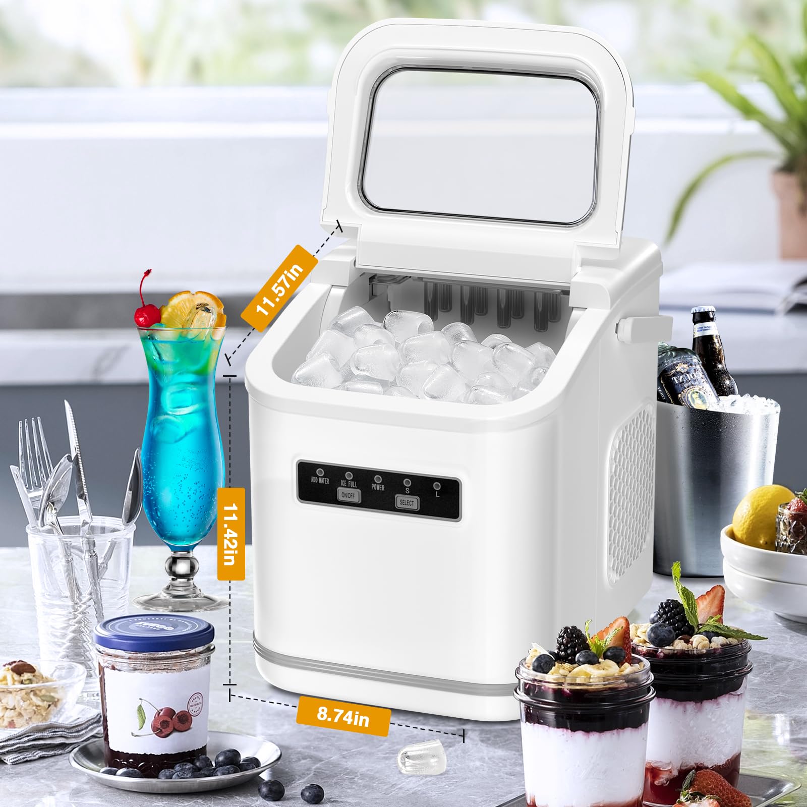 Havato Ice Maker Countertop, Portable Self-Cleaning Ice Machine With Ice Scoop And Basket,9 Cubes In 6 Mins, 26.5lbs/24h,2 Sizes Of Bullet Ice Cube For Home Kitchen Office Bar Party(White) on Fridge.com - View 6