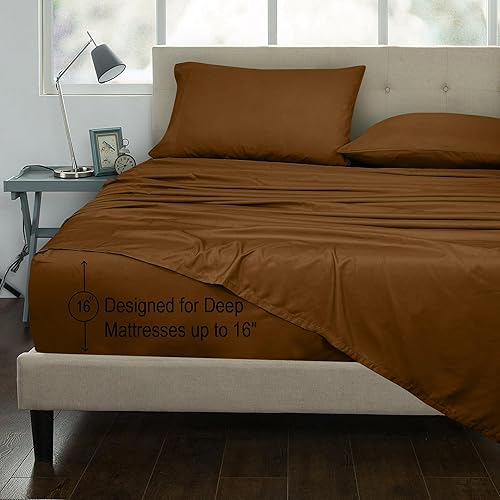 Miniatura 3 de ROYALE LINENS Juego de sábanas de 300 hilos de 100 % algodón peinado de fibras largas, 3 piezas, 1 sábana bajera, 1 sábana encimera y 1 fundas de