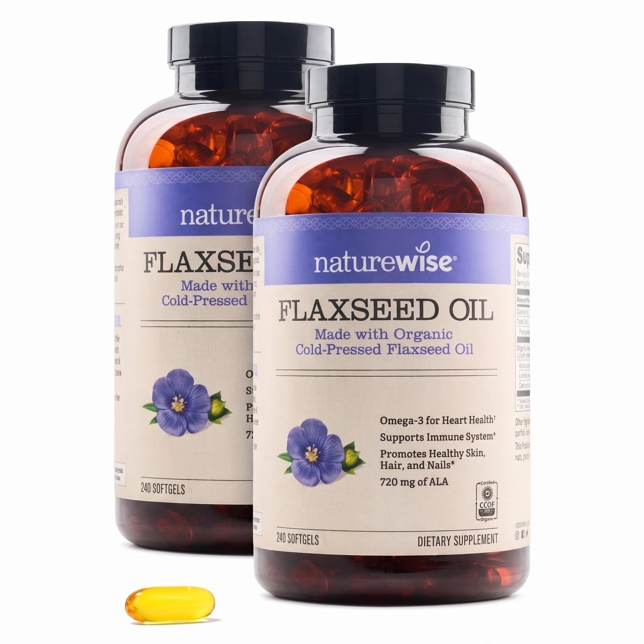 NatureWise Flaxseed Oil 1,242 mg,Fish Free Omega 3 6 9 with 720mg ALA,Dietary Supplement for Heart Health Support - Organic,Cold Pressed,Non-GMO - 240 Softgels[8-Month Supply],(Pack of 2)