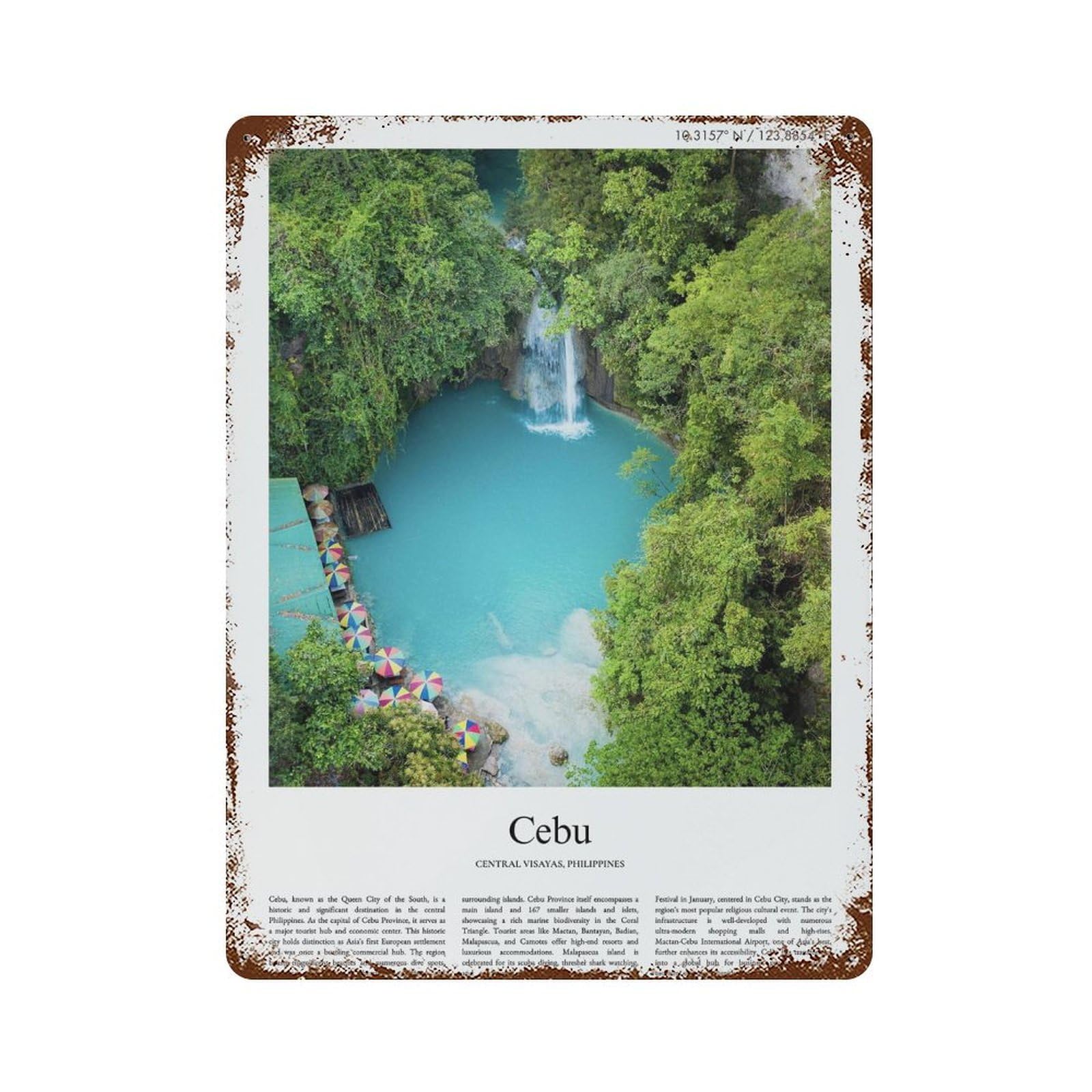 xiaoxiaoshen Cebu Central Visayas, Philippines City Scenery Wall Decor Art Metal Tin Poster Modern Home Decor Art Home Bar Shop Decorations Vintage Sign 40x30cm