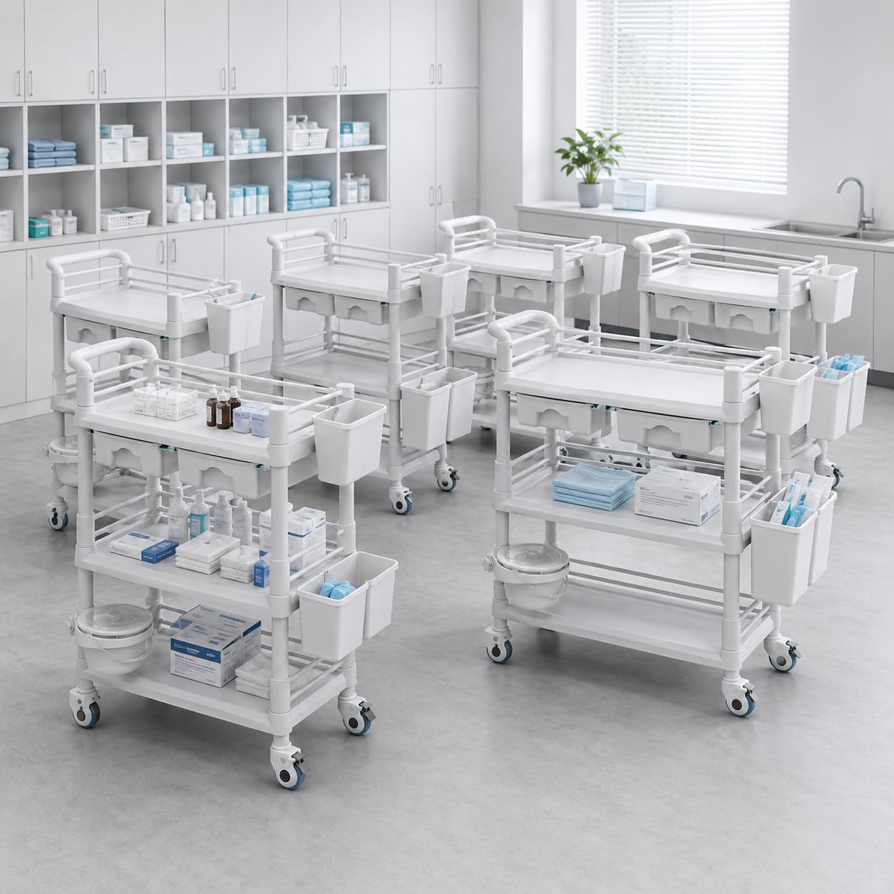 Chariot utilitaire médical avec tiroirs, chariot d'esthétique à 3 niveaux avec roulettes pour salon de beauté, spa, hôpital, bureau, laboratoire - Blanc
