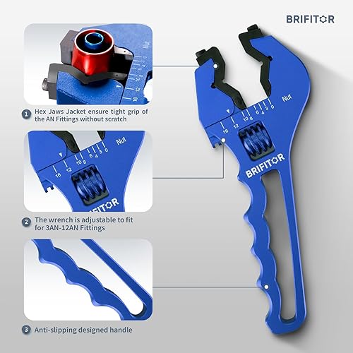 Miniatura 5 de 3AN-12AN - Llave de montaje de manguera, llave AN ajustable para adaptadores de manguera, llave de aluminio ligera, azul (con una caja de chaquetas)