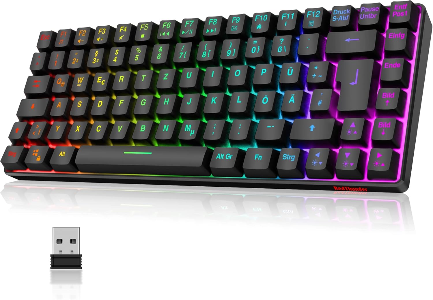 RedThunder K84 Kabellose Gaming-Tastatur, QWERTZ-DEUTSCH mit RGB Hintergrundbeleuchtung 85 ...