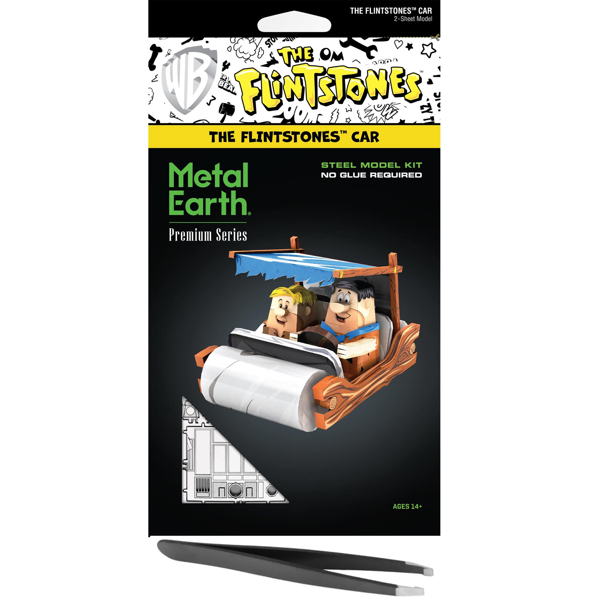 Metal Earth Fascinations Flintstones Car 3D Model Kit Bundle with Tweezers