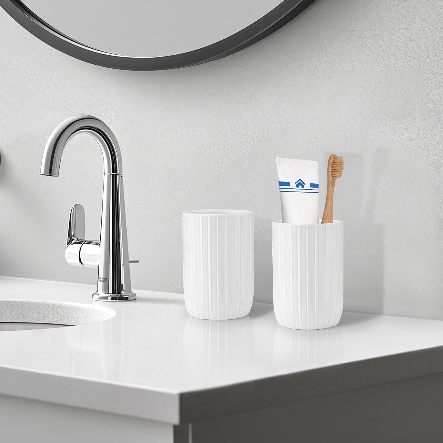 Bathroom Tumbler Cup Ceramic 12.6oz Reusable Toothbrush Cup 375ml,Toothbrush Holder for Your Bathroom (White) image 4