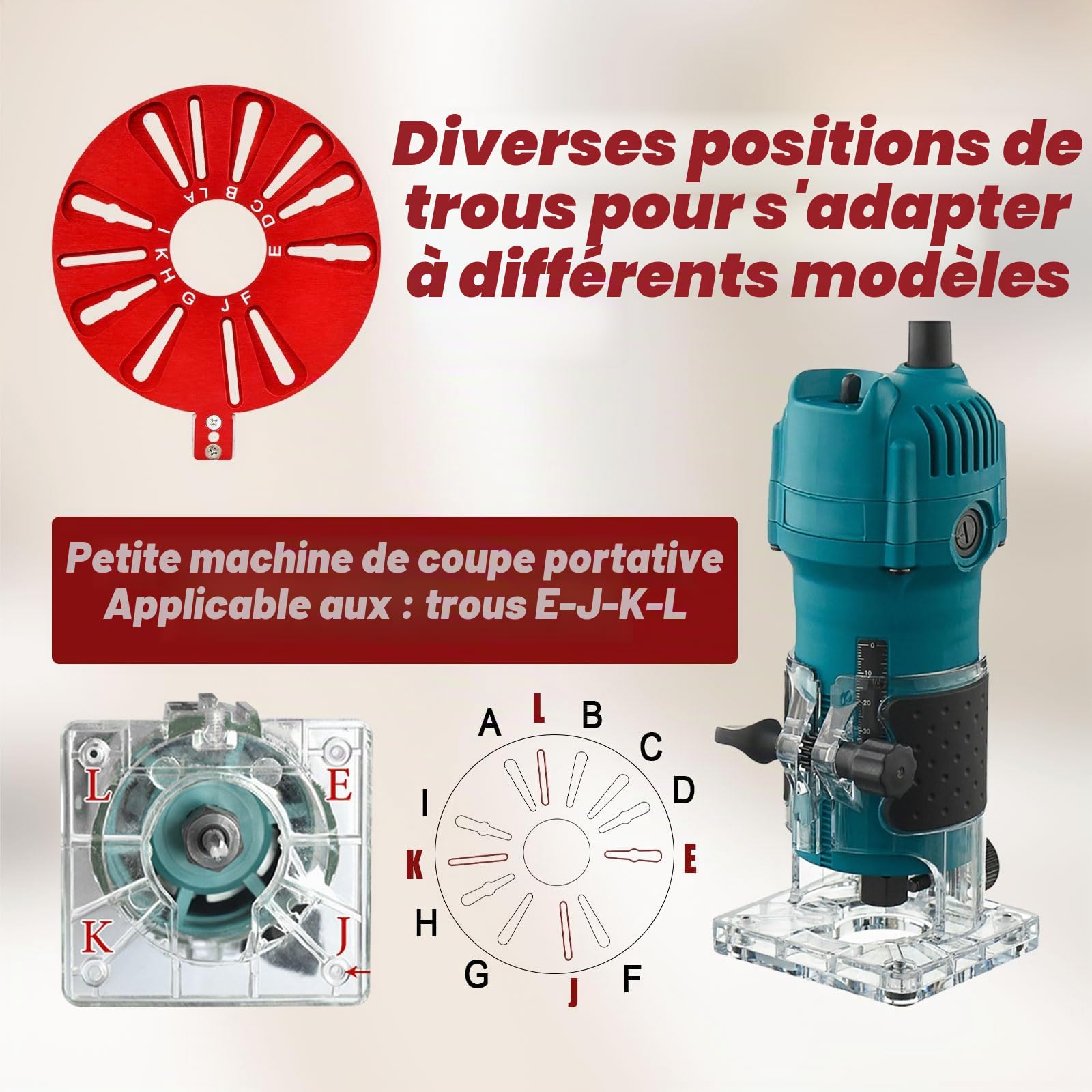Gabarit de découpe circulaire pour toupie, support de rainurage pour toupie, gabarit multifonctionnel pour quincaillerie d’armoire, gabarit de découpe circulaire pour toupie pour le profilage de