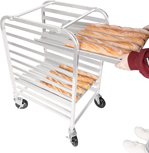 Miniatura 5 de HARDURA - Estante para sartén, 10 niveles, estante para panadería comercial con ruedas, estante de aluminio con certificación NSF para cocina, 20 x