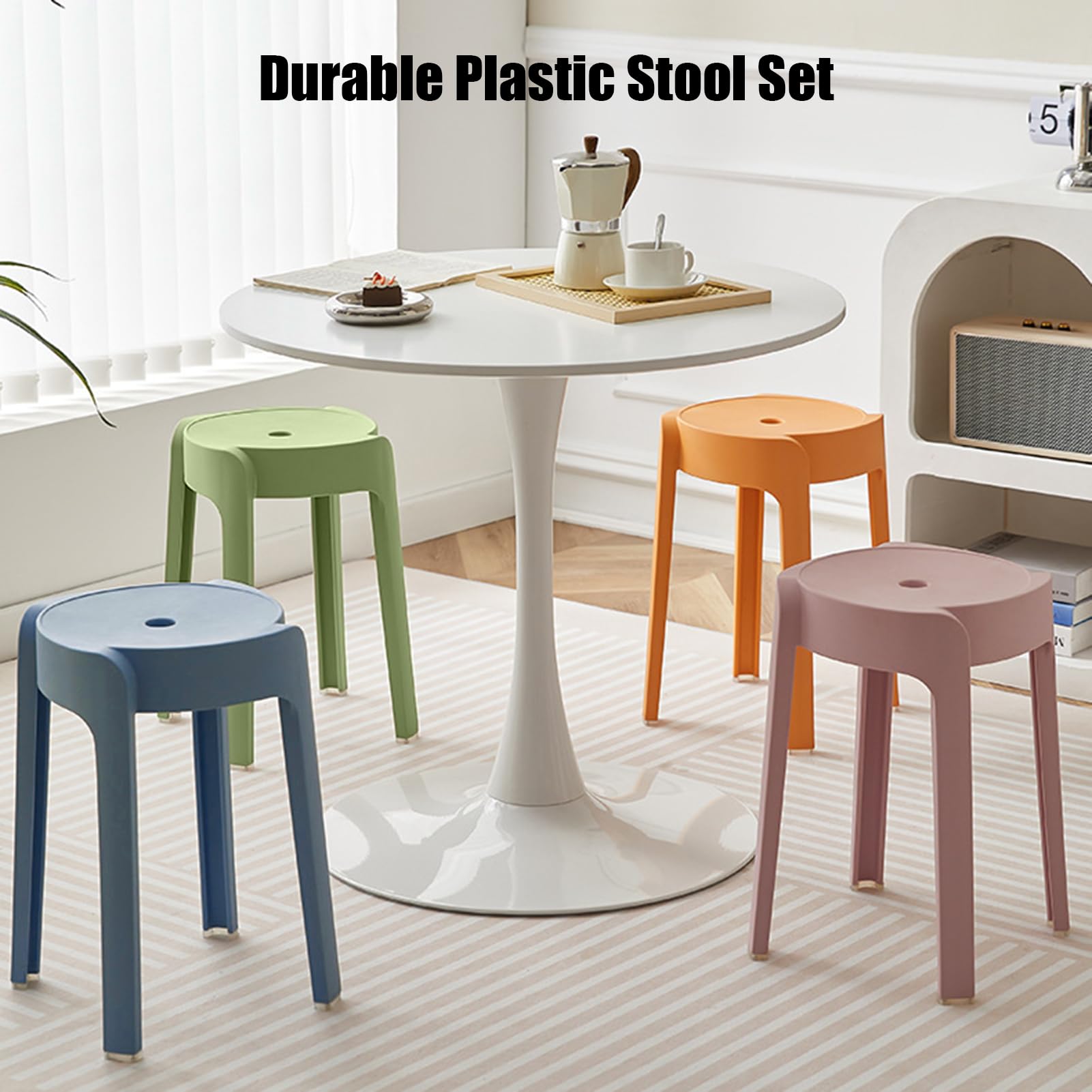 6er Set Stapelhocker aus Kunststoff, runde Sitzhocker stapelbar und leicht, 46 cm Sitzhöhe, Ø 30 cm Sitzfläche, bis 150 kg belastbar, für Küche, Kinder, Schule, Outdoor, Café (6Pcs)